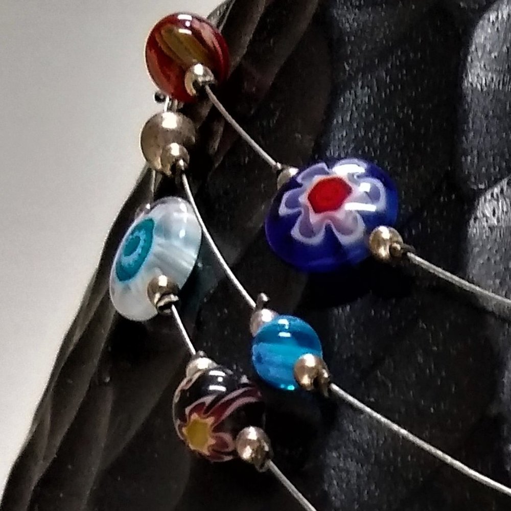 Venetian Glass & Sterling Silver Bead Necklace